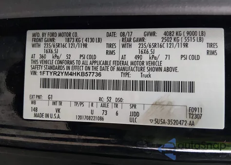 2017 Ford Transit-250 из США, поврежденный, VIN 1FTYR2YM4HKB57736